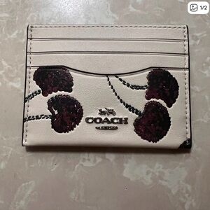 Coach Card Holder with Sequin Cherry Design